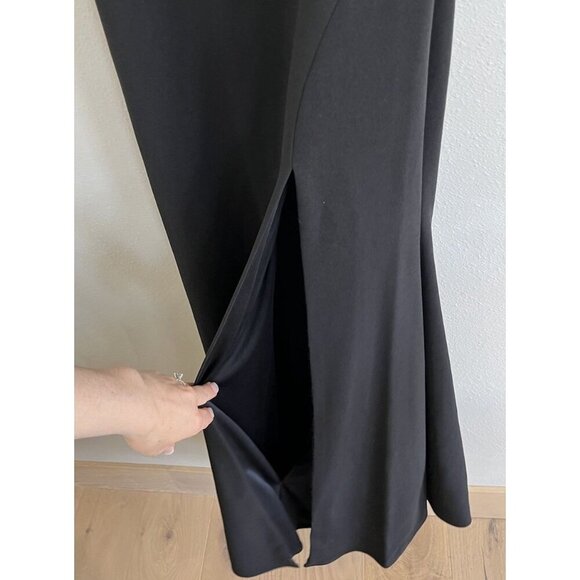$248 XSCAPE Womens Black Gown One Sleeve Off Shoulder Maxi Evening Dress 4 - Picture 2 of 6